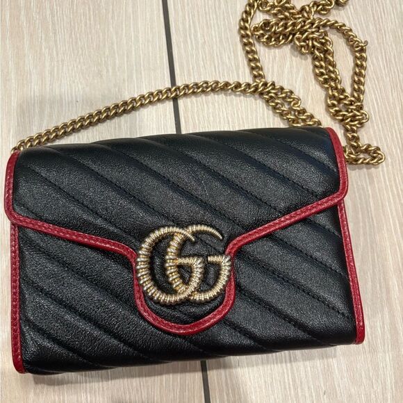 Brand new with box and dustbag Gucci leather marmont wallet on chain fits phone - Picture 1 of 9